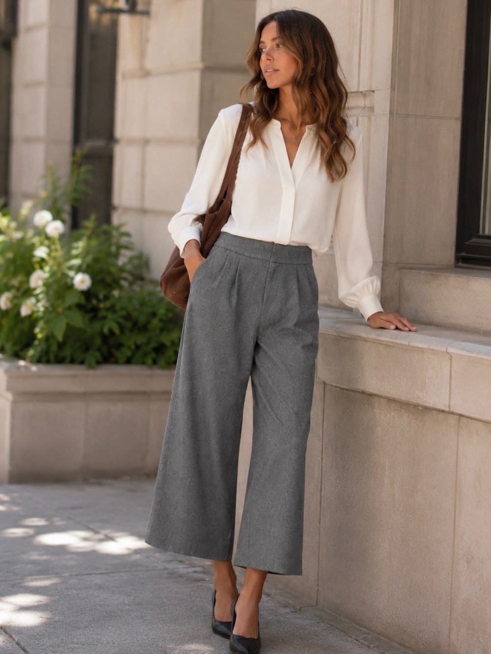 Alice + Olivia Classics Gray High Rise Wide Leg Cropped Trousers Size 4